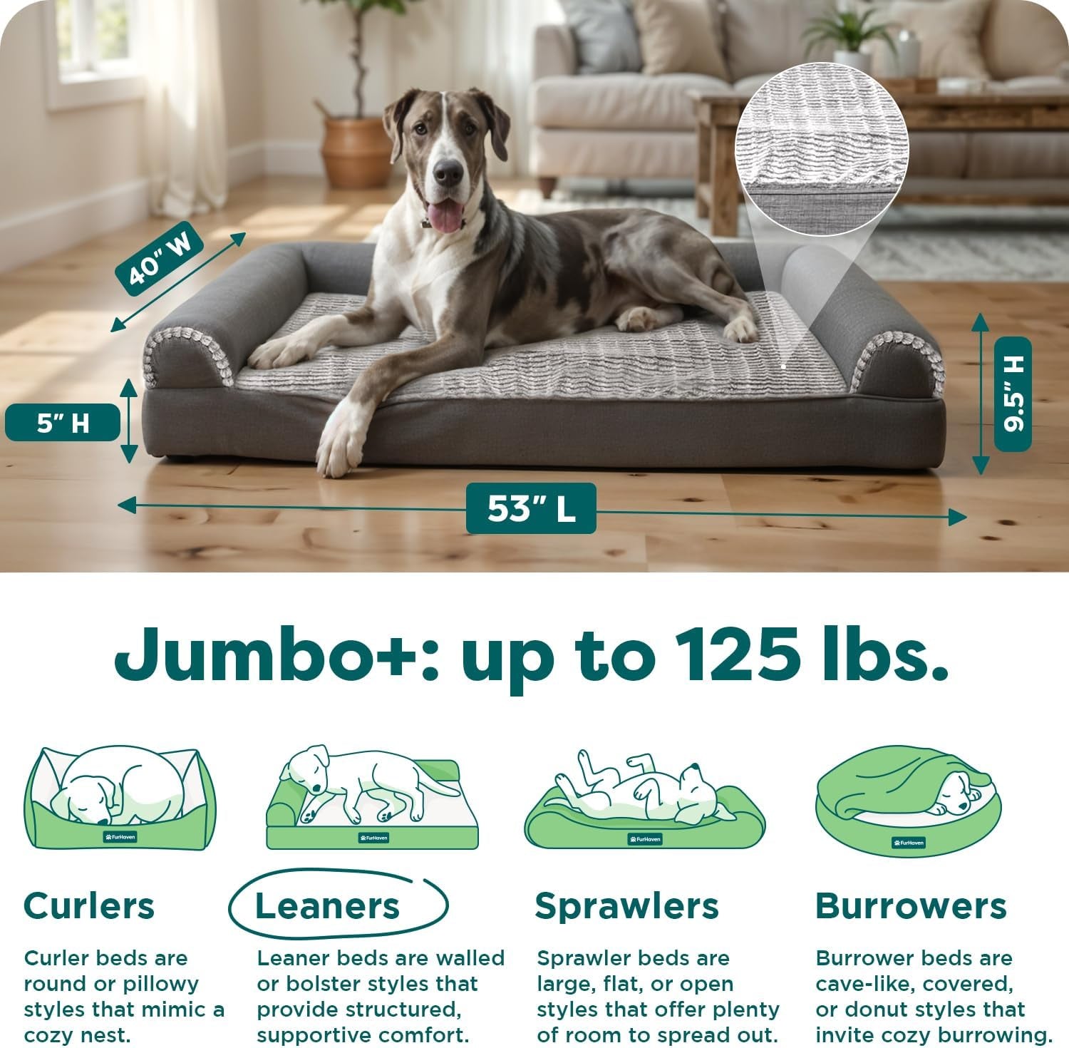 Orthopedic Dog Bed for Large Dogs, Sofa Contour Mattress with Solid Orthopedic Foam Slab for Joint Support, Removable Washable Cover, Jumbo plus XXL, Faux Fur, Charcoal
