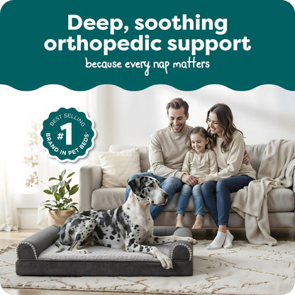 Orthopedic Dog Bed for Large Dogs, Sofa Contour Mattress with Solid Orthopedic Foam Slab for Joint Support, Removable Washable Cover, Jumbo plus XXL, Faux Fur, Charcoal
